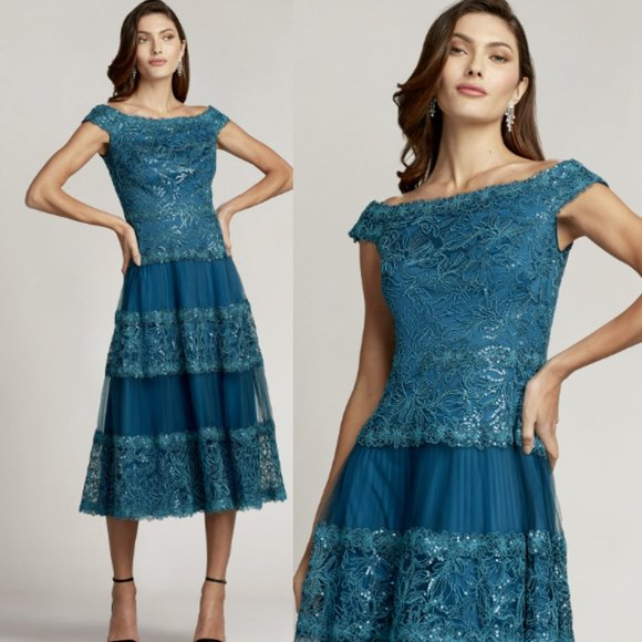 NWT TADASHI SHOJI ALYA SEQUIN EMBROIDERED MIDI DRESS BVB19999MD Atlantic Blue